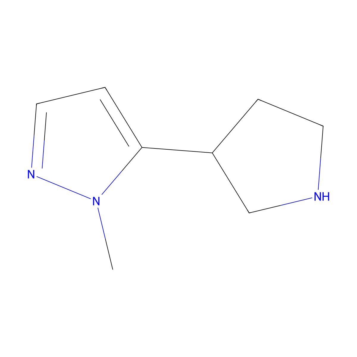 1-methyl-5-(pyrrolidin-3-yl)-1H-pyrazole molecular structure, CAS 1369101-55-2