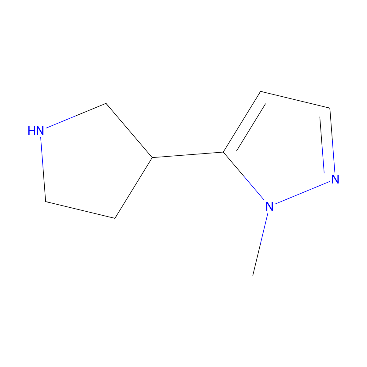 1-methyl-5-(pyrrolidin-3-yl)-1H-pyrazole molecular structure, CAS 1369101-55-2