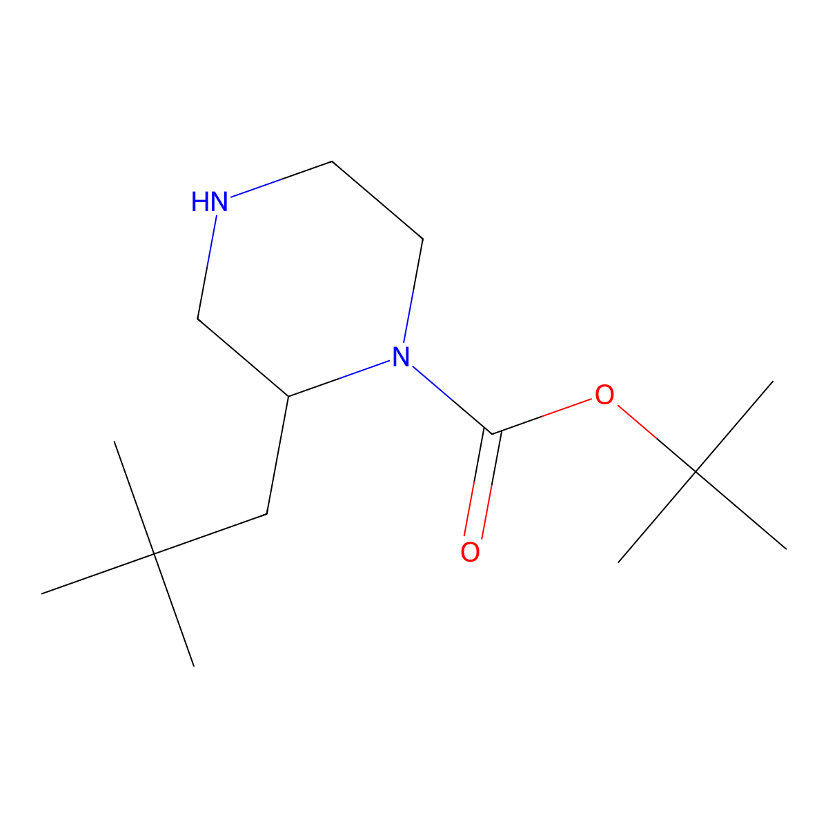 Tert-butyl 2-(2,2-dimethylpropyl)piperazine-1-carboxylate molecular structure, CAS 1369109-97-6