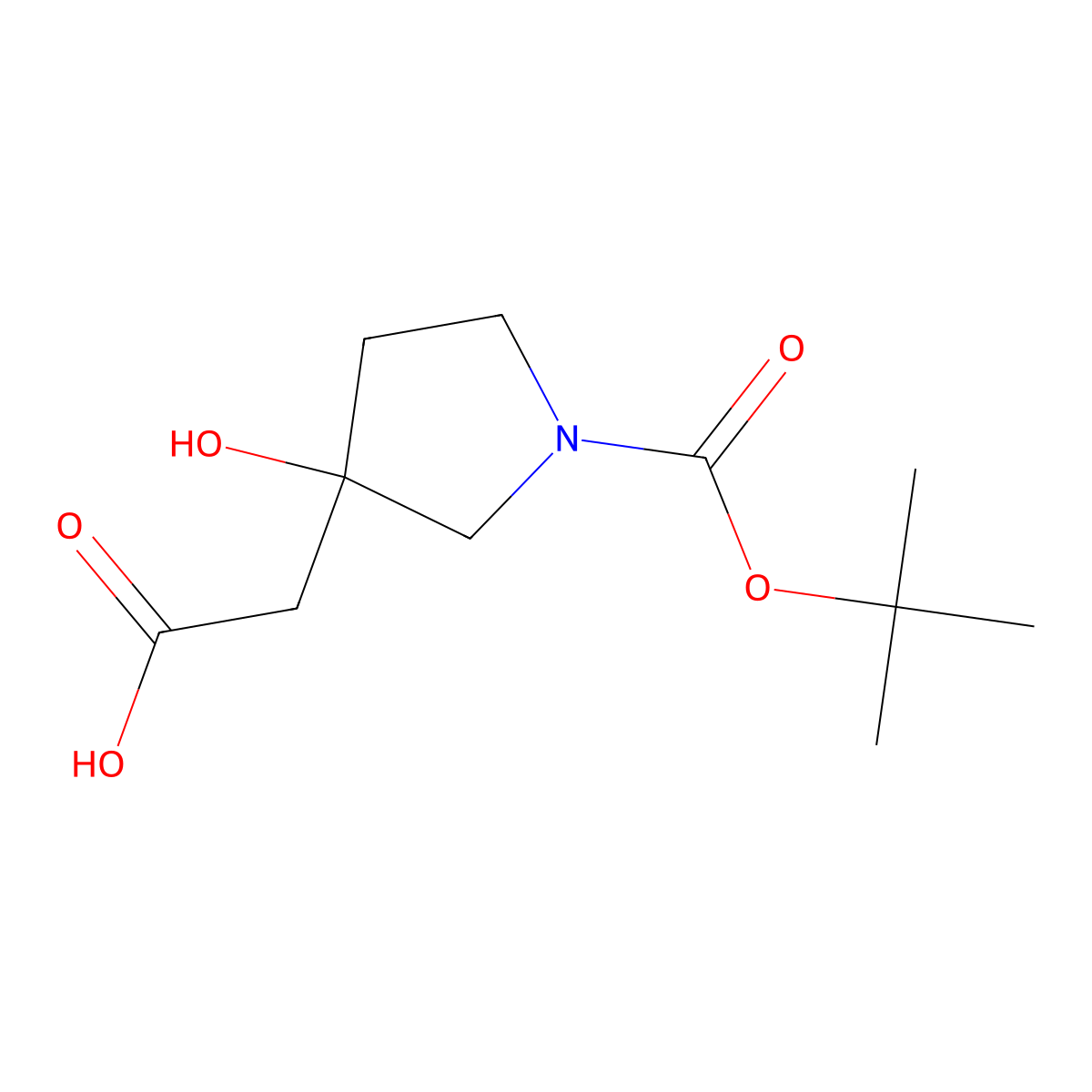 2-{1-[(Tert-butoxy)carbonyl]-3-hydroxypyrrolidin-3-yl}acetic acid molecular structure, CAS 1369112-18-4