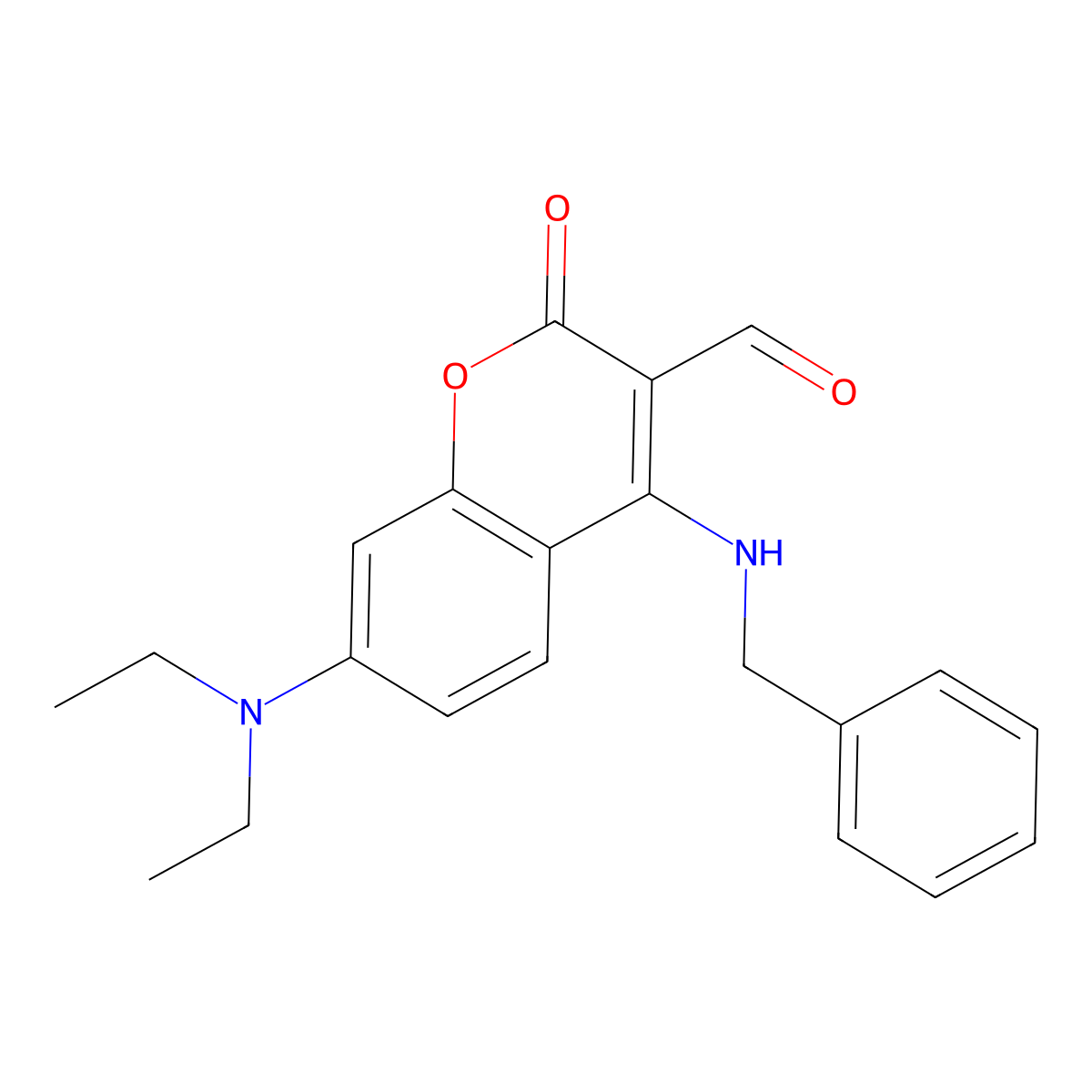 4-(benzylamino)-7-(diethylamino)-2-oxo-2H-chromene-3-carbaldehyde molecular structure, CAS 136918-65-5