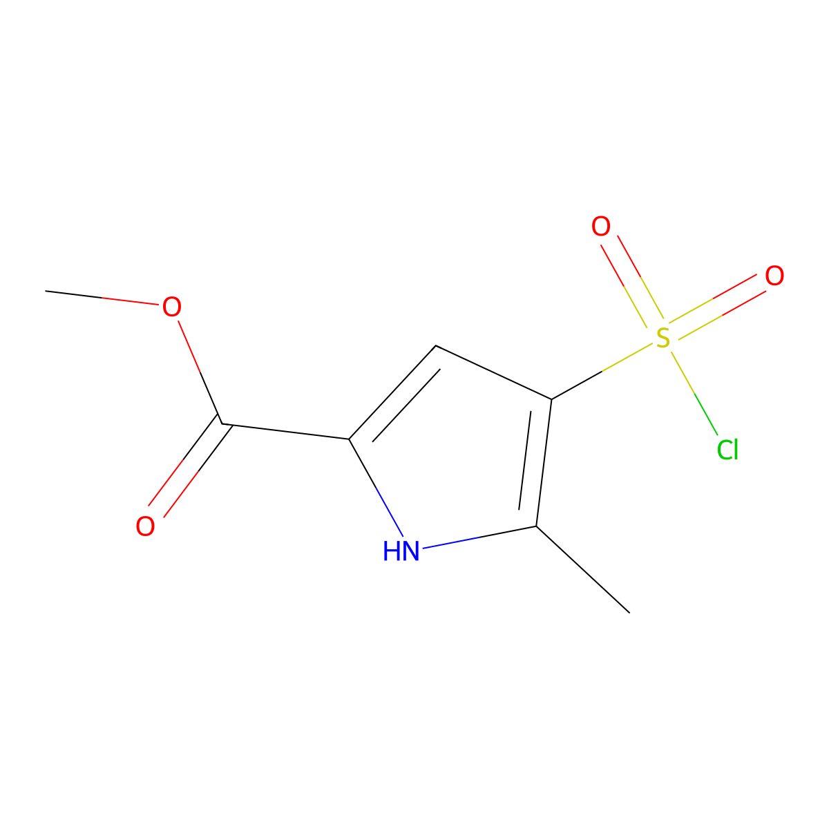 methyl 4-(chlorosulfonyl)-5-methyl-1H-pyrrole-2-carboxylate molecular structure, CAS 1369235-90-4