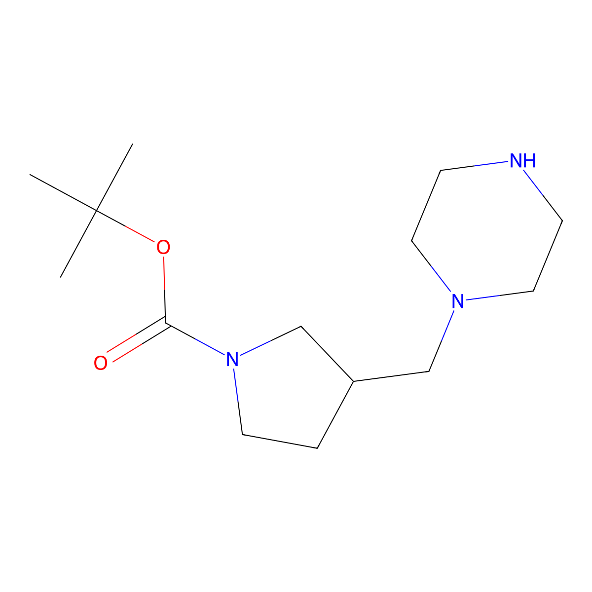 Tert-butyl 3-[(piperazin-1-yl)methyl]pyrrolidine-1-carboxylate molecular structure, CAS 1369237-35-3