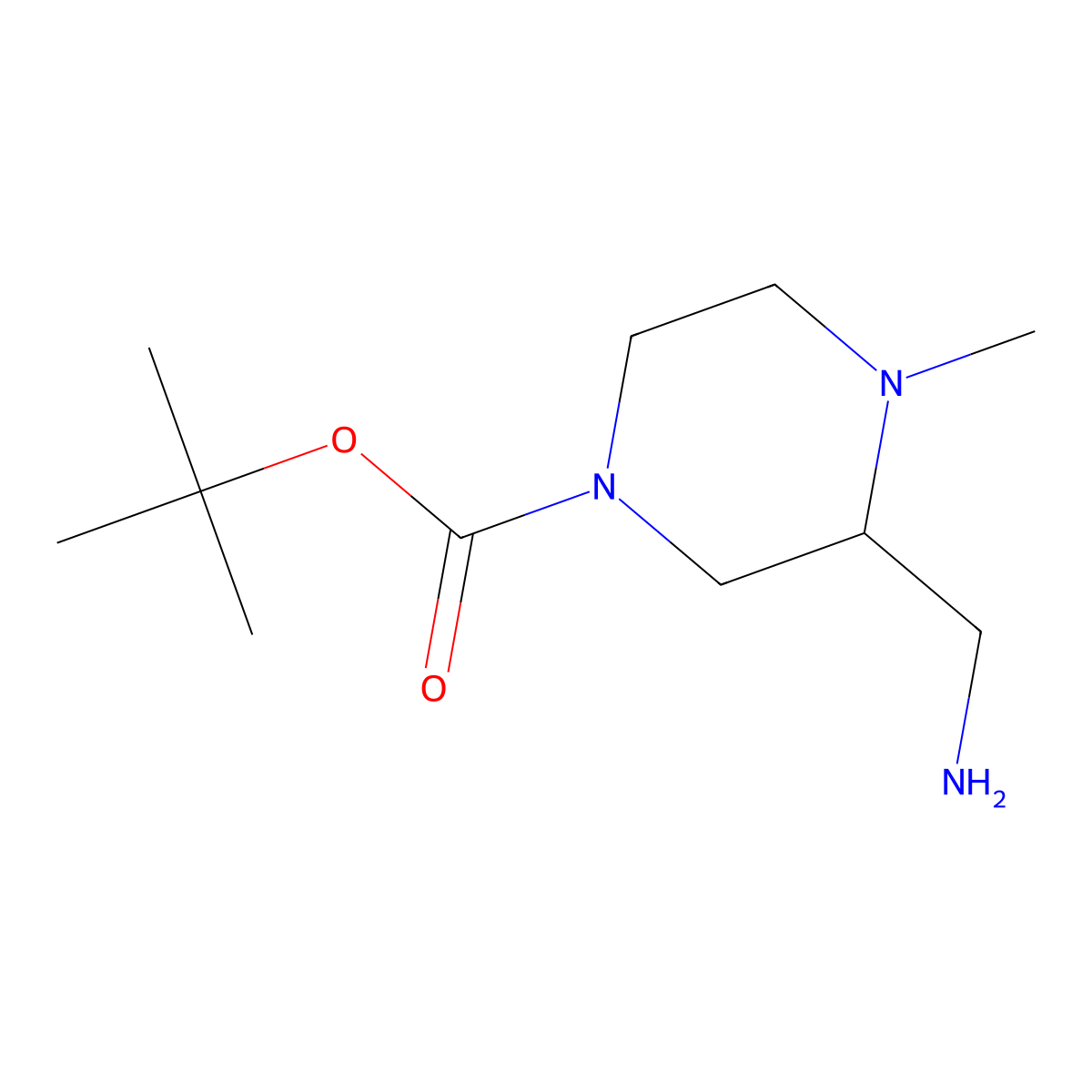 Tert-butyl 3-(aminomethyl)-4-methylpiperazine-1-carboxylate molecular structure, CAS 1369237-75-1