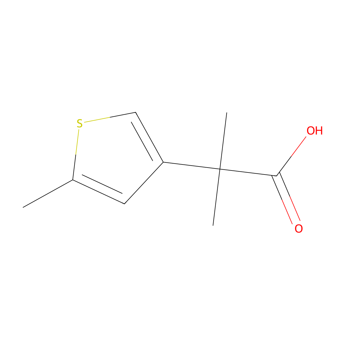 2-Methyl-2-(5-methylthiophen-3-yl)propanoic acid molecular structure, CAS 1369238-28-7