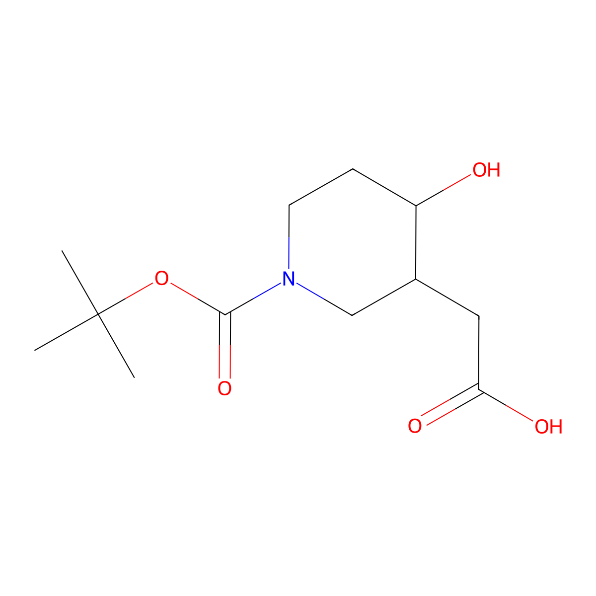 2-(1-Tert-butoxycarbonyl-4-hydroxy-3-piperidyl)acetic acid molecular structure, CAS 1369238-29-8