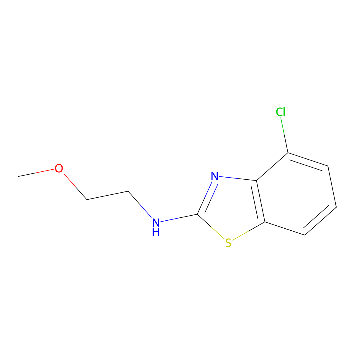 4-chloro-N-(2-methoxyethyl)-1,3-benzothiazol-2-amine molecular structure, CAS 1369255-71-9