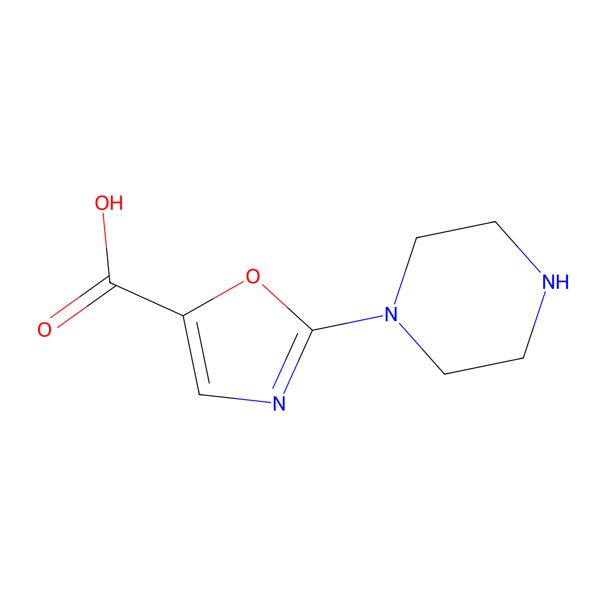 2-(Piperazin-1-yl)-1,3-oxazole-5-carboxylic acid molecular structure, CAS 1369359-22-7