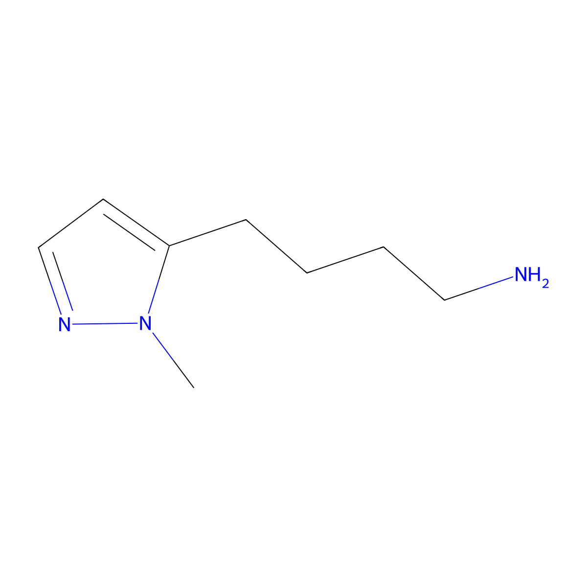 4-(1-methyl-1H-pyrazol-5-yl)butan-1-amine molecular structure, CAS 1369362-92-4