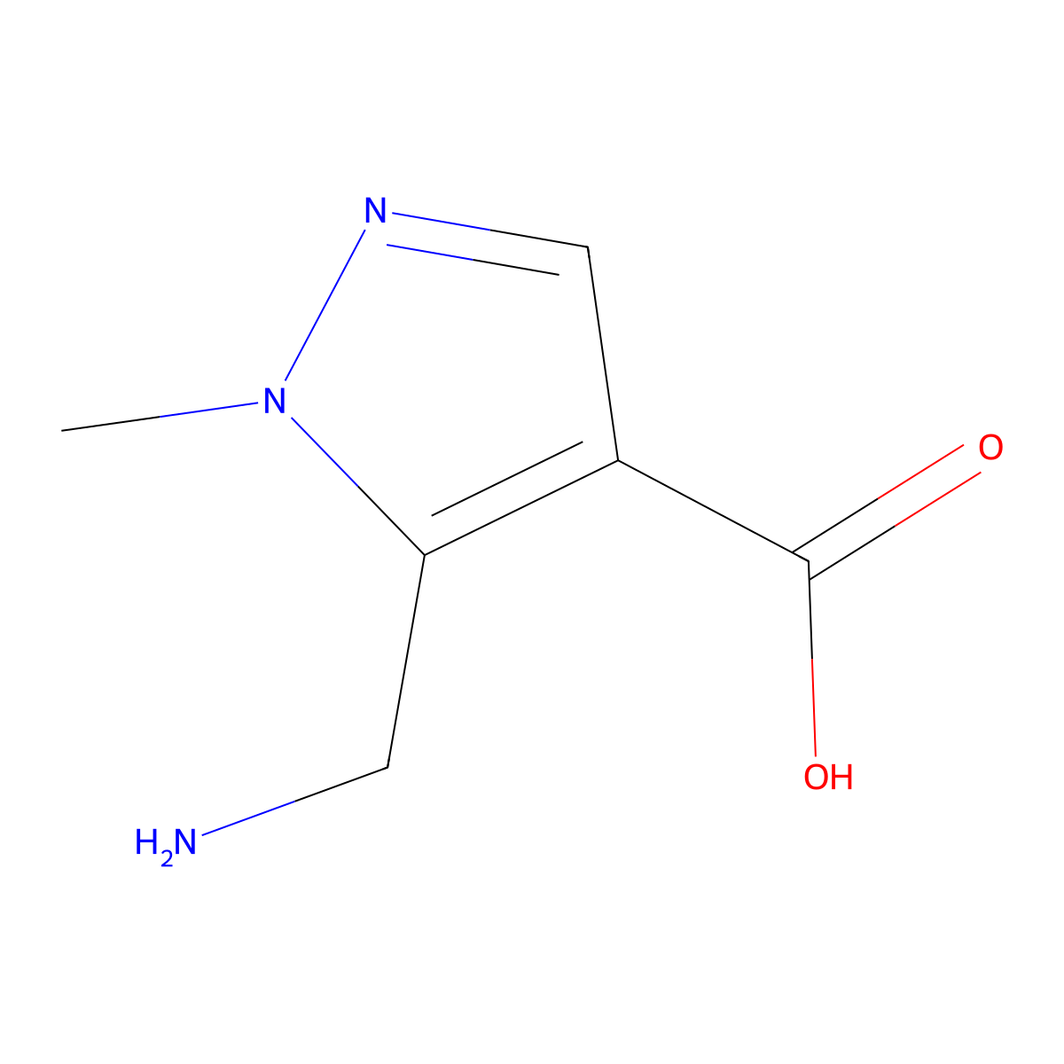 5-(aminomethyl)-1-methyl-1H-pyrazole-4-carboxylic acid molecular structure, CAS 1369370-66-0