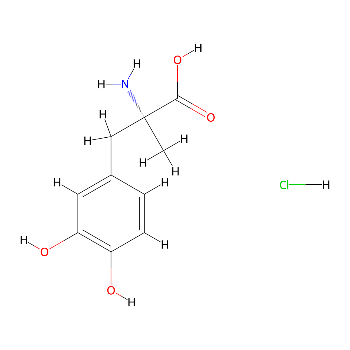 (R)-2-Amino-3-(3,4-dihydroxyphenyl)-2-methylpropanoic acid hydrochloride molecular structure, CAS 1369423-51-7