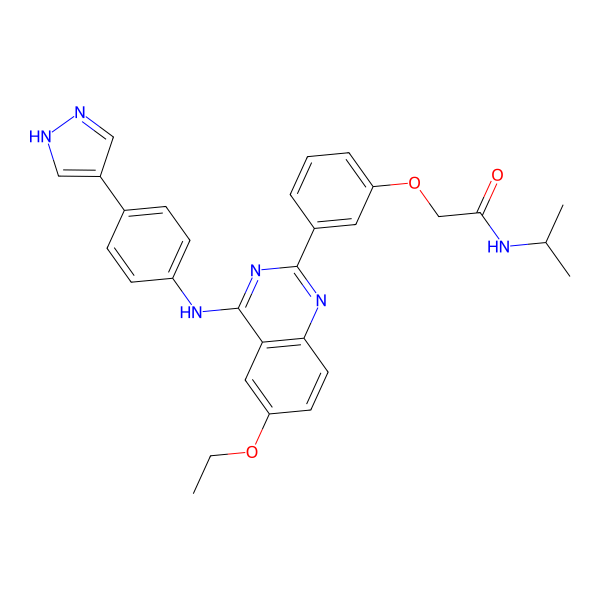 2-(3-(4-((4-(1H-pyrazol-4-yl)phenyl)amino)-6-ethoxyquinazolin-2-yl)phenoxy)-N-isopropylacetamide molecular structure, CAS 1369452-53-8