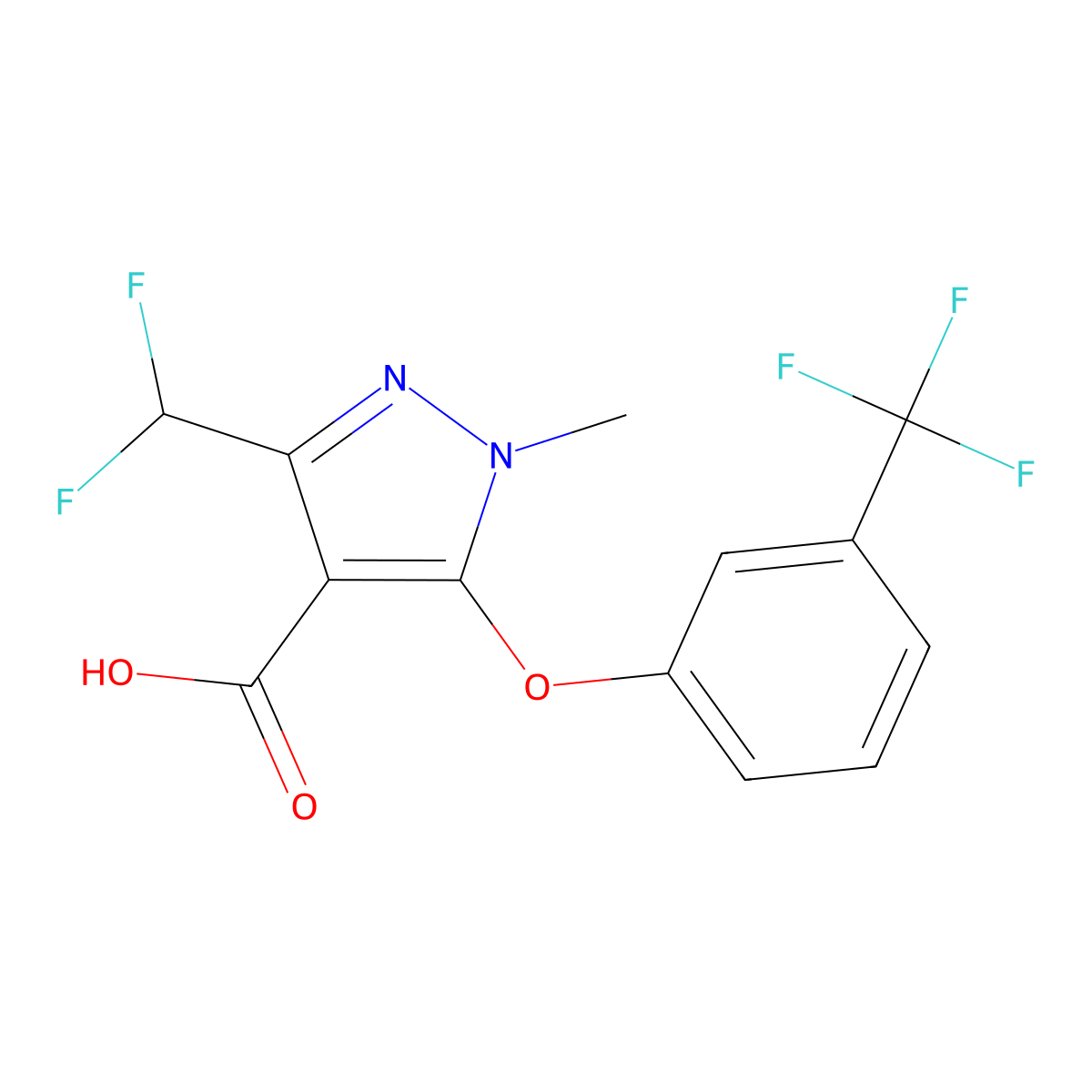 3-(difluoromethyl)-1-methyl-5-(3-(trifluoromethyl)phenoxy)-1H-pyrazole-4-carboxylic acid molecular structure, CAS 1369490-06-1