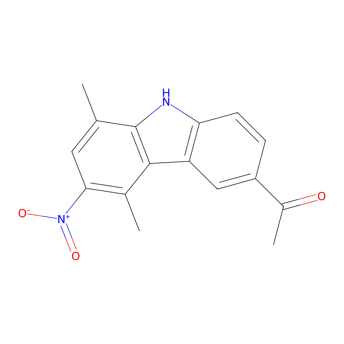 1,4-Dimethyl-6-acetyl-3-nitrocarbazole molecular structure, CAS 136950-74-8