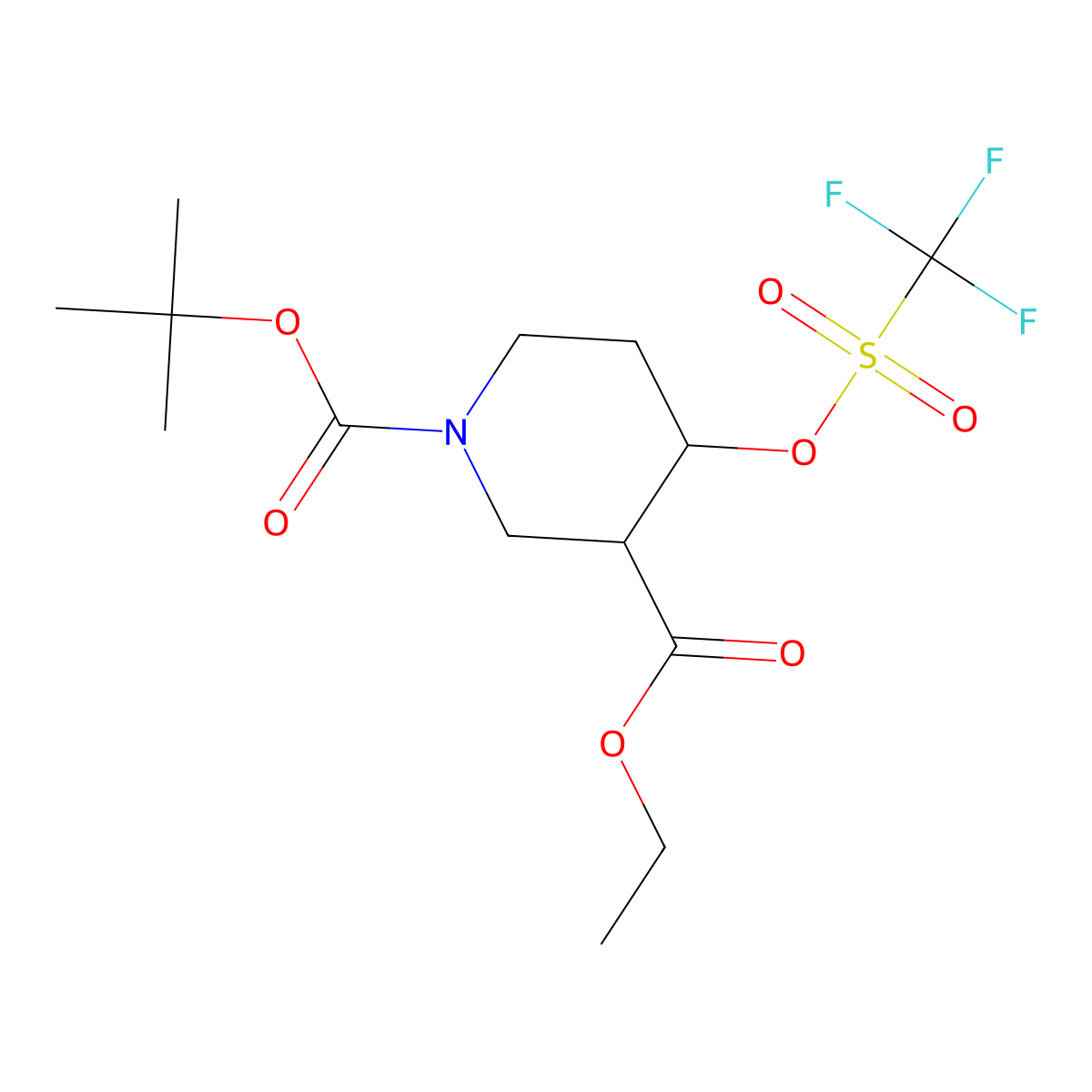 1-tert-Butyl 3-ethyl 4-(((trifluoromethyl)sulfonyl)oxy)piperidine-1,3-dicarboxylate molecular structure, CAS 1369505-17-8