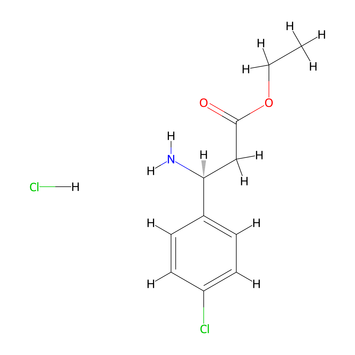 ethyl (3S)-3-amino-3-(4-chlorophenyl)propanoate hydrochloride molecular structure, CAS 1369530-43-7