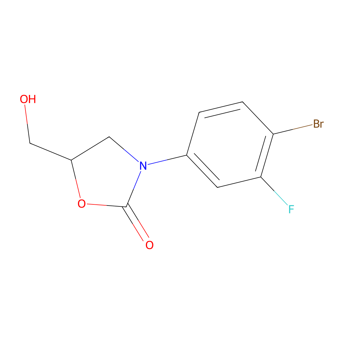 (S)-3-(4-bromo-3-fluorophenyl)-5-(hydroxymethyl)oxazolidin-2-one molecular structure, CAS 1369530-77-7