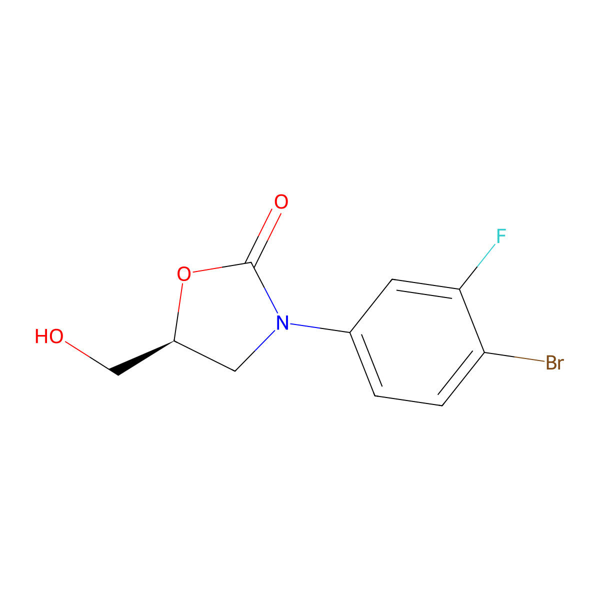 (S)-3-(4-bromo-3-fluorophenyl)-5-(hydroxymethyl)oxazolidin-2-one molecular structure, CAS 1369530-77-7