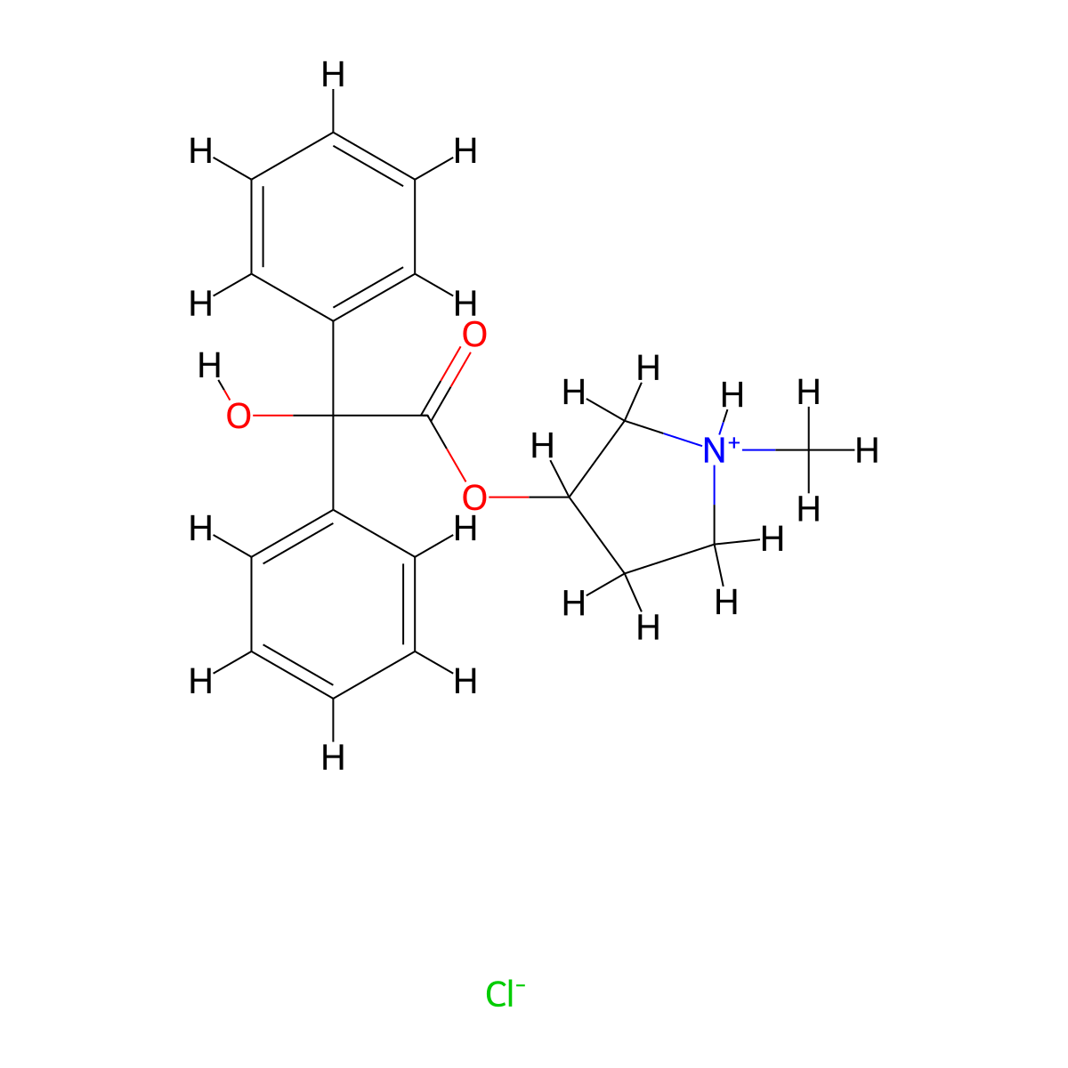 Benzilic acid, 1-methyl-3-pyrrolidinyl ester, hydrochloride molecular structure, CAS 13696-09-8