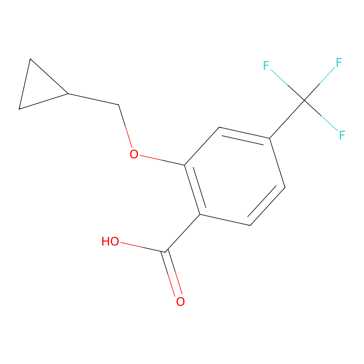 2-(Cyclopropylmethoxy)-4-(trifluoromethyl)benzoic acid molecular structure, CAS 1369775-79-0
