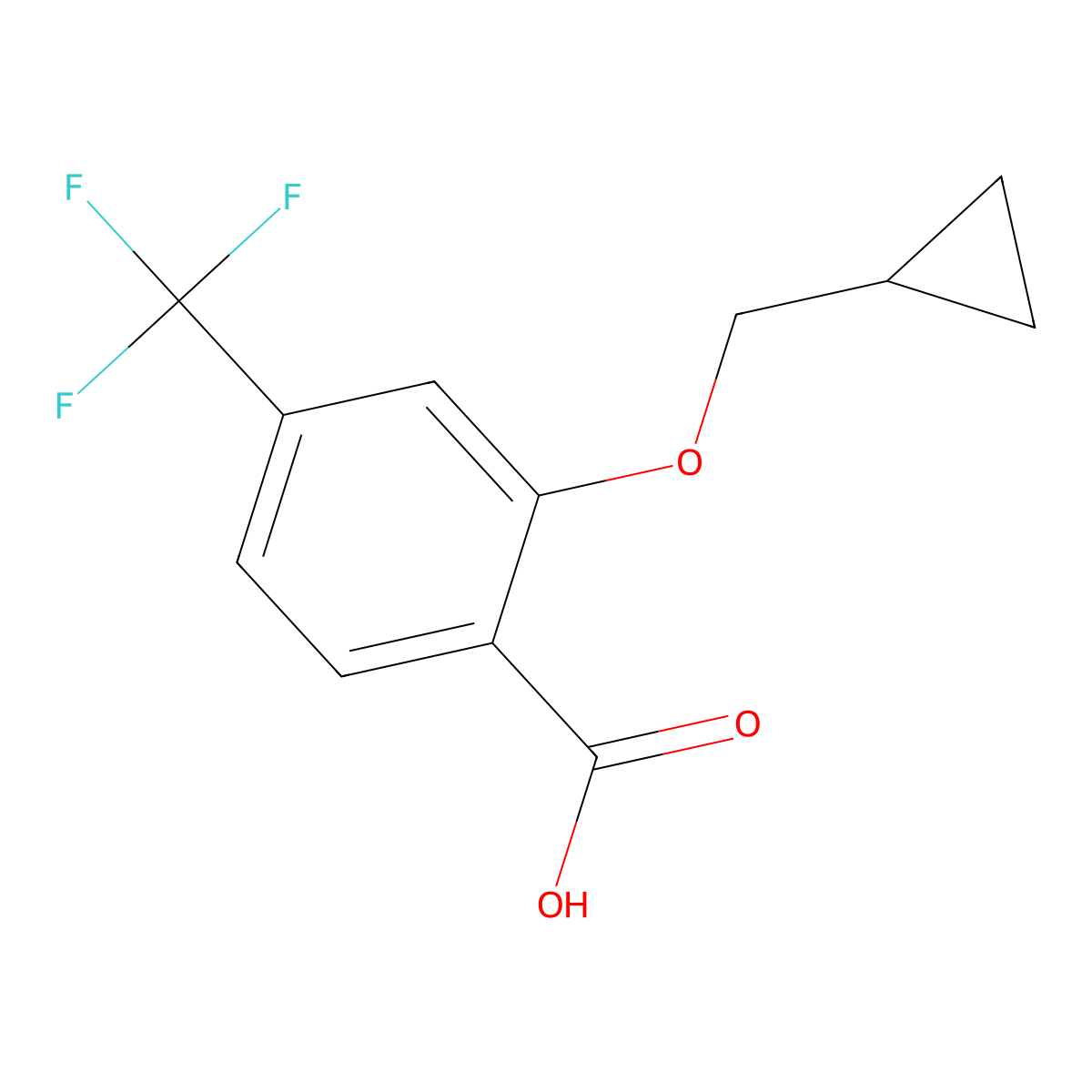 2-(Cyclopropylmethoxy)-4-(trifluoromethyl)benzoic acid molecular structure, CAS 1369775-79-0