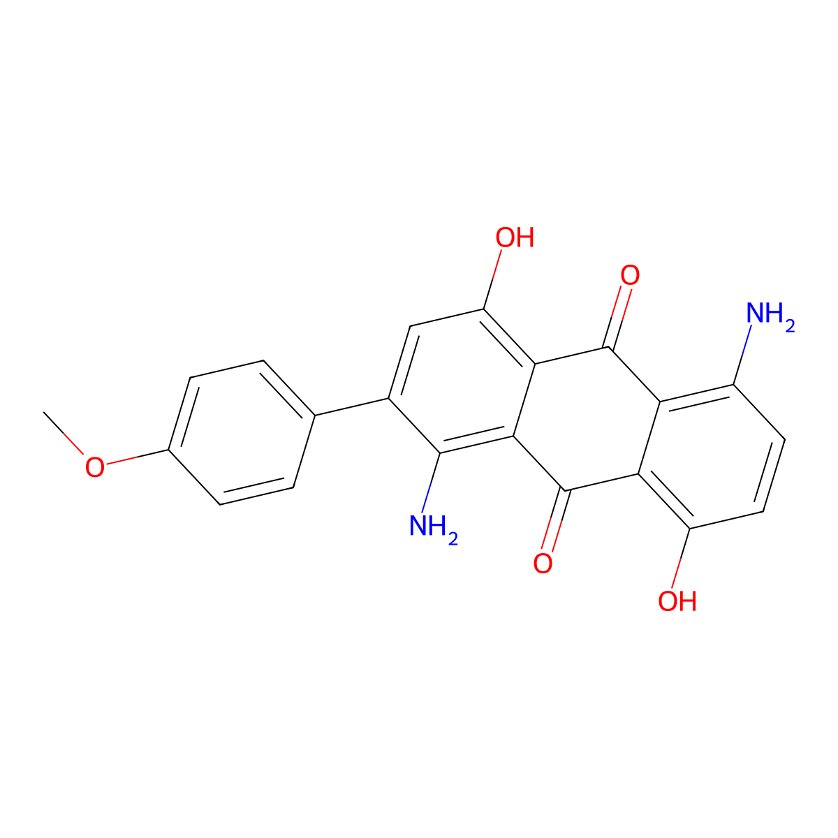 1,5-Diamino-4,8-dihydroxy(4-methoxyphenyl)anthraquinone molecular structure, CAS 13698-89-0