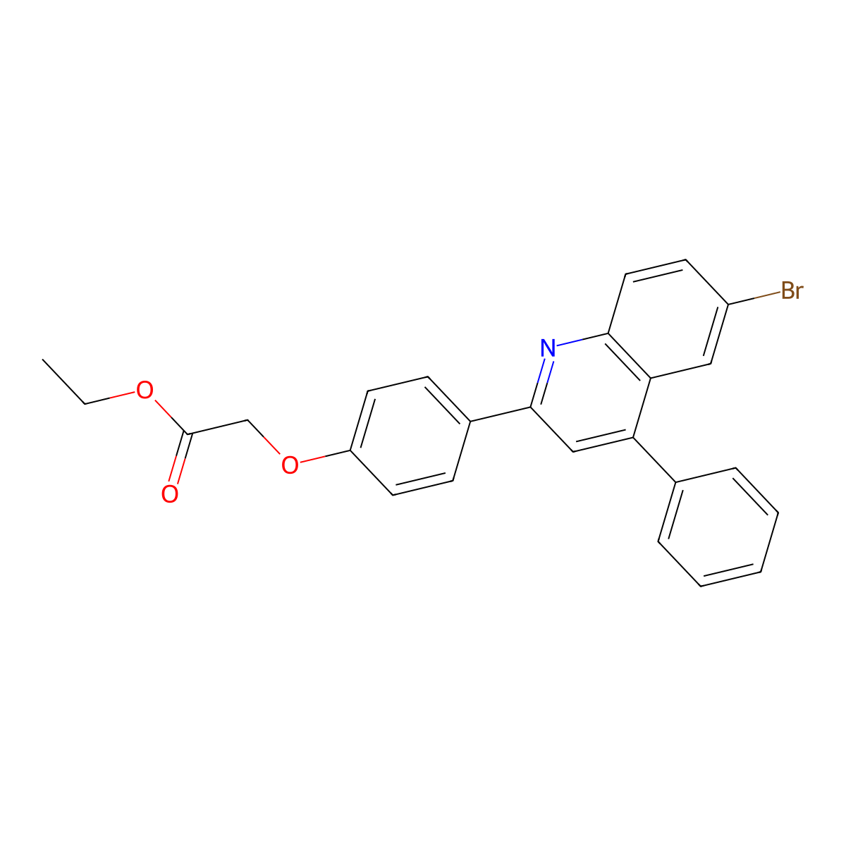 Ethyl 2-[4-(6-bromo-4-phenylquinolin-2-yl)phenoxy]acetate molecular structure, CAS 136987-56-9
