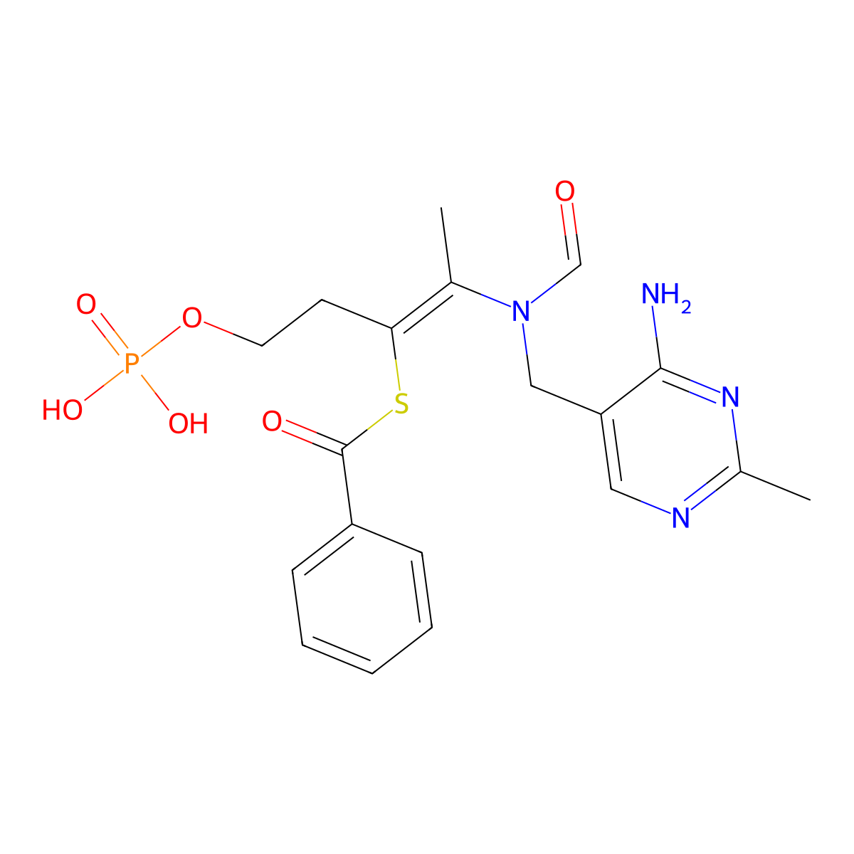 S-(2-(N-((4-Amino-2-methylpyrimidin-5-yl)methyl)formamido)-5-(phosphonooxy)pent-2-en-3-yl) benzothioate molecular structure, CAS 137-74-6