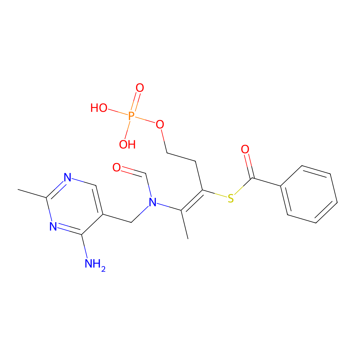 S-(2-(N-((4-Amino-2-methylpyrimidin-5-yl)methyl)formamido)-5-(phosphonooxy)pent-2-en-3-yl) benzothioate molecular structure, CAS 137-74-6