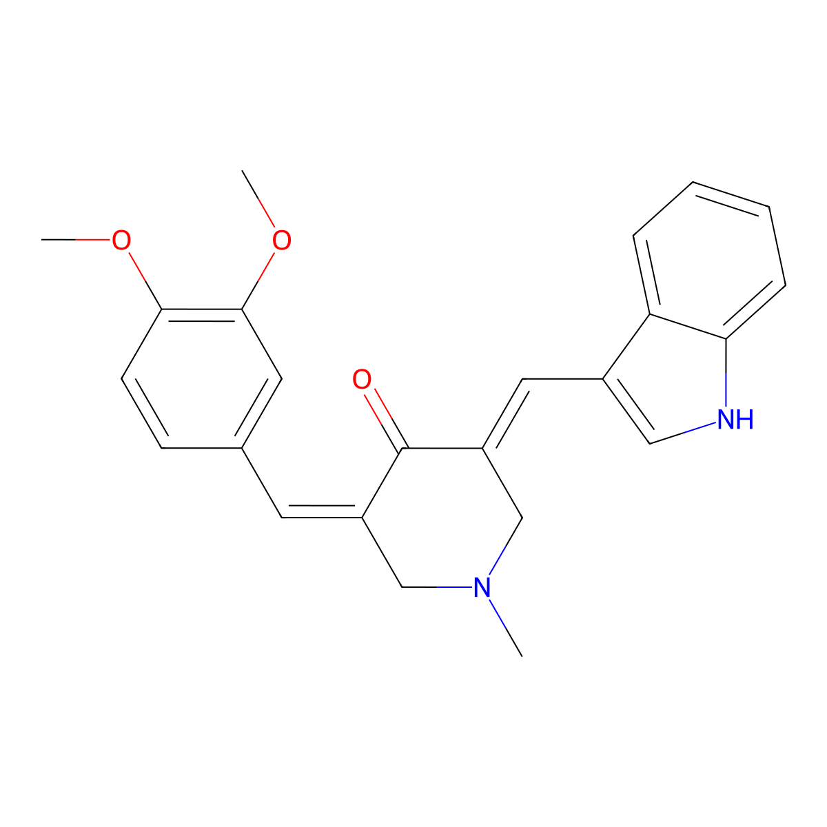 (E)-3-((1H-Indol-3-yl)methylene)-5-((E)-3,4-dimethoxybenzylidene)-1-methylpiperidin-4-one molecular structure, CAS 1370032-19-1