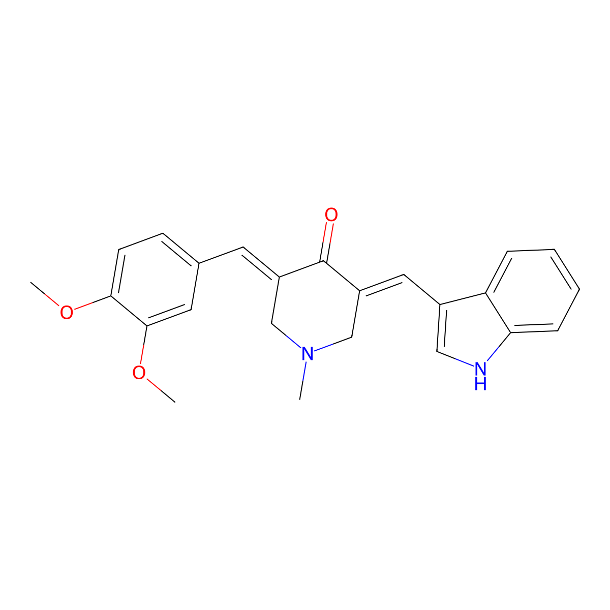 (E)-3-((1H-Indol-3-yl)methylene)-5-((E)-3,4-dimethoxybenzylidene)-1-methylpiperidin-4-one molecular structure, CAS 1370032-19-1