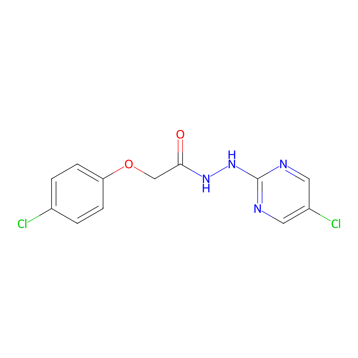 2-(4-chlorophenoxy)-N'-(5-chloropyrimidin-2-yl)acetohydrazide molecular structure, CAS 1370051-55-0