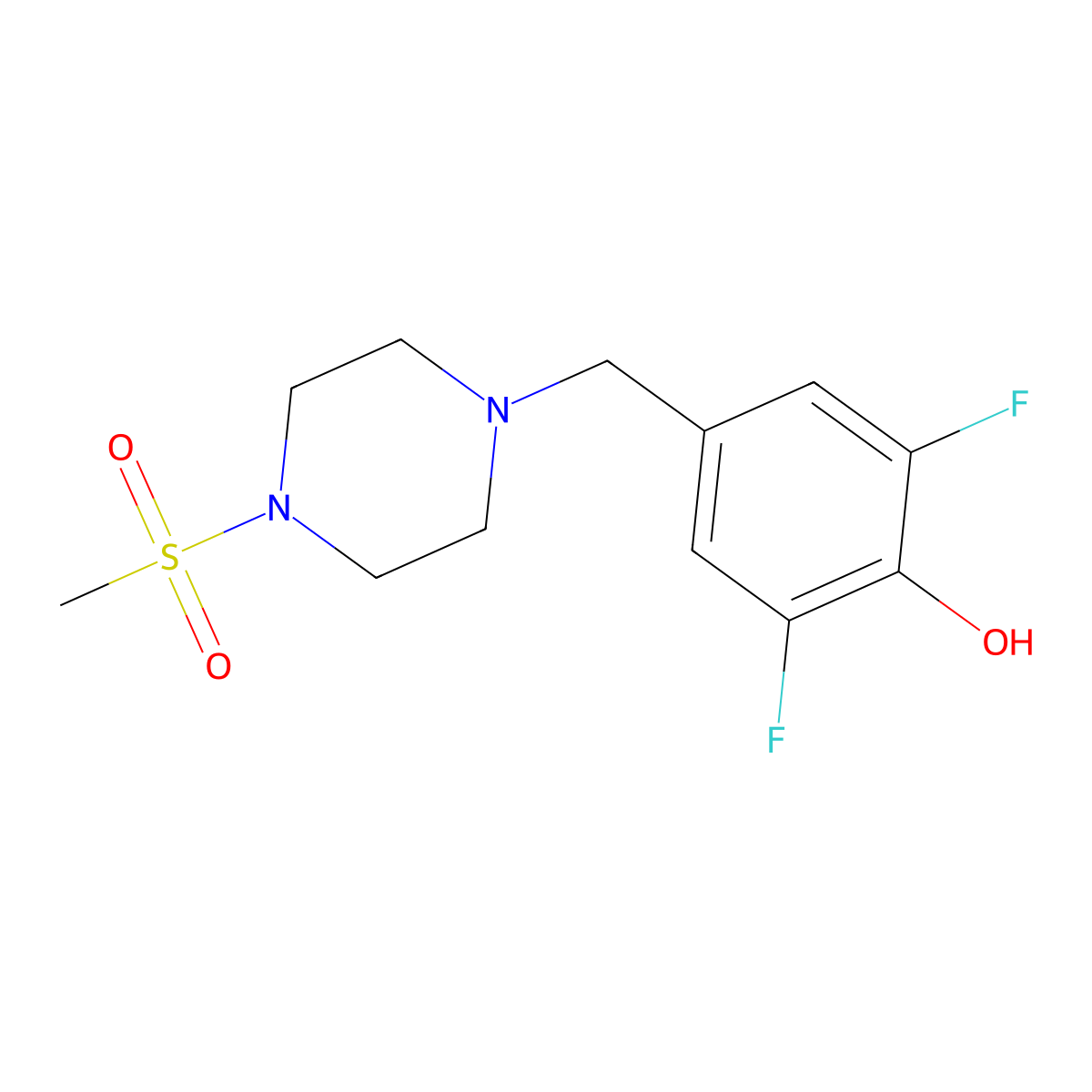 2,6-Difluoro-4-[(4-methylsulfonylpiperazin-1-yl)methyl]phenol molecular structure, CAS 1370210-60-8