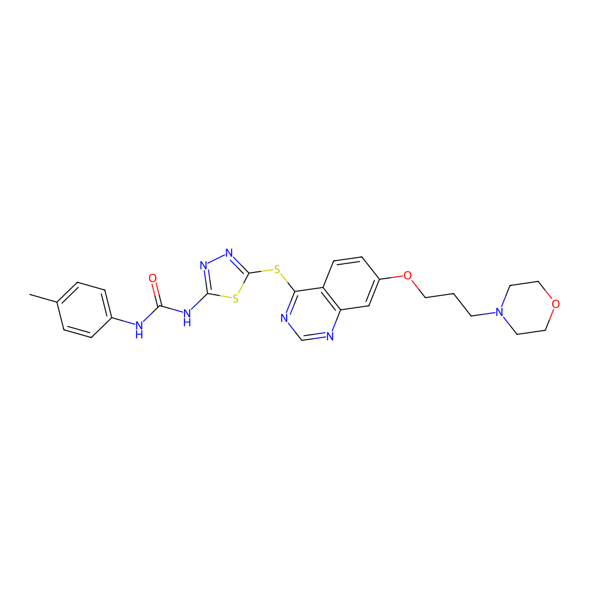 1-(5-(7-(3-Morpholinopropoxy)quinazolin-4-ylthio)-(1,3,4)thiadiazol-2-yl)-3-p-tolylurea molecular structure, CAS 1370256-78-2