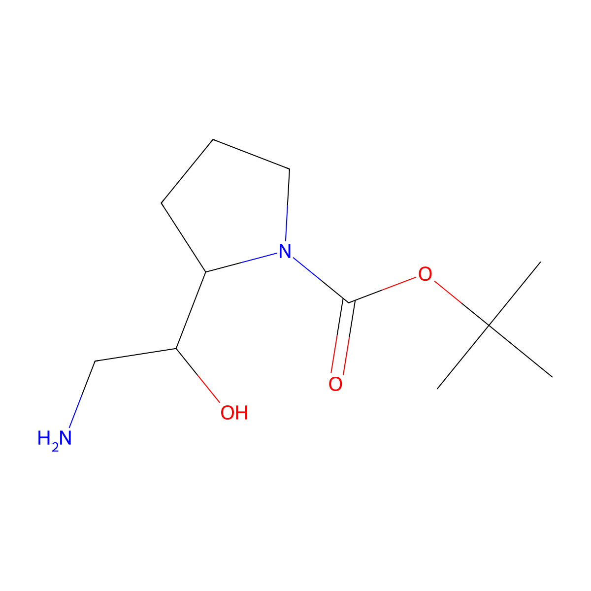 Tert-butyl 2-(2-amino-1-hydroxyethyl)pyrrolidine-1-carboxylate molecular structure, CAS 1370333-86-0