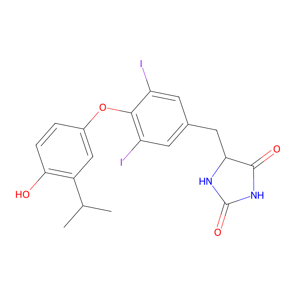 5-[[4-(4-Hydroxy-3-propan-2-ylphenoxy)-3,5-diiodophenyl]methyl]imidazolidine-2,4-dione molecular structure, CAS 1370363-74-8