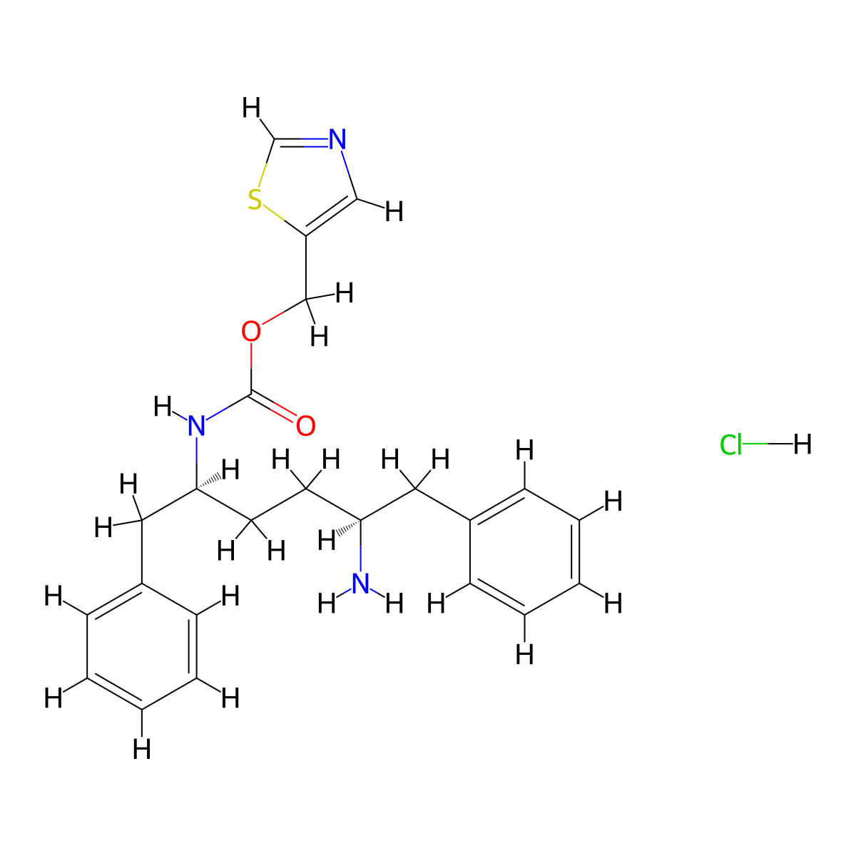 Thiazol-5-ylmethyl ((2S,5S)-5-amino-1,6-diphenylhexan-2-yl)carbamate hydrochloride molecular structure, CAS 1370406-80-6