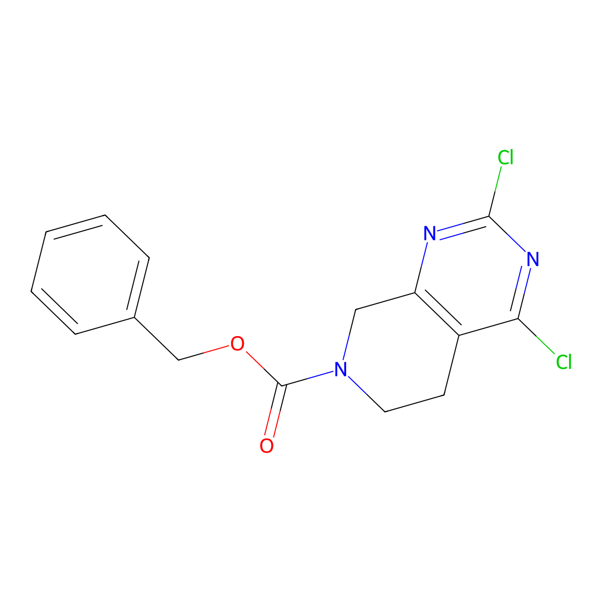Pyrido(3,4-d)pyrimidine-7(6H)-carboxylic acid, 2,4-dichloro-5,8-dihydro-, phenylmethyl ester molecular structure, CAS 1370411-44-1
