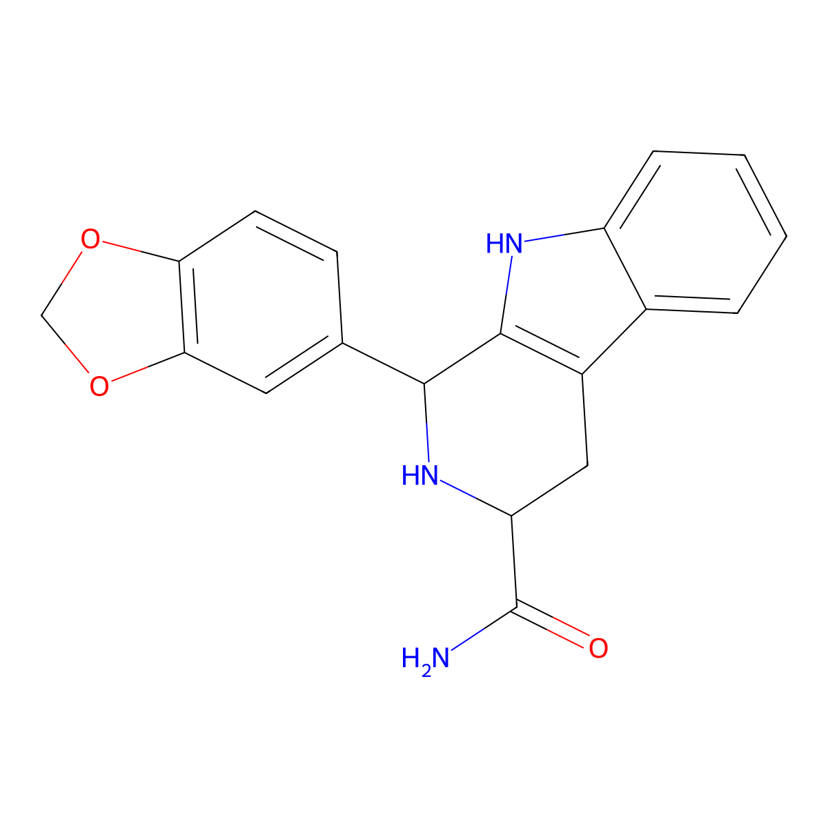 (1R,3R)-1-(Benzo[d][1,3]dioxol-5-yl)-2,3,4,9-tetrahydro-1H-pyrido[3,4-b]indole-3-carboxamide molecular structure, CAS 1370438-57-5