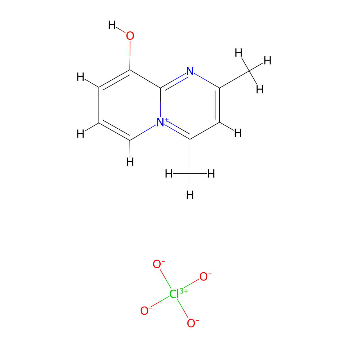 9-Hydroxy-2,4-dimethylpyrido[1,2-a]pyrimidin-5-ium perchlorate molecular structure, CAS 137044-55-4
