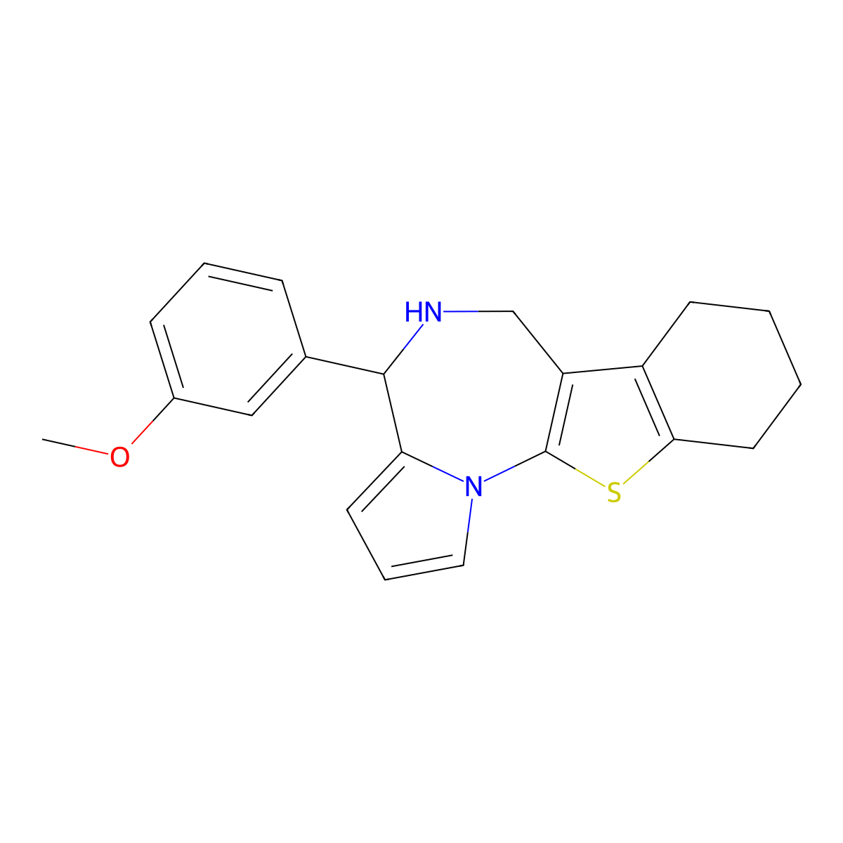 4H-(1)Benzothieno(3,2-f)pyrrolo(1,2-a)(1,4)diazepine, 5,6,7,8,9,10-hexahydro-4-(3-methoxyphenyl)- molecular structure, CAS 137052-80-3