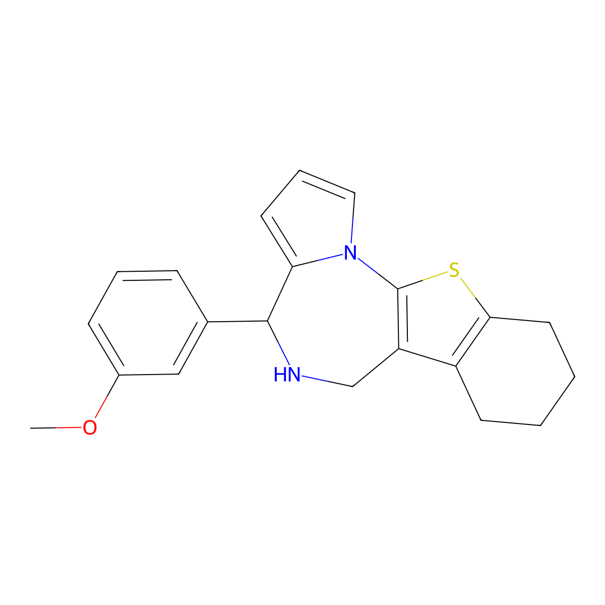 4H-(1)Benzothieno(3,2-f)pyrrolo(1,2-a)(1,4)diazepine, 5,6,7,8,9,10-hexahydro-4-(3-methoxyphenyl)- molecular structure, CAS 137052-80-3