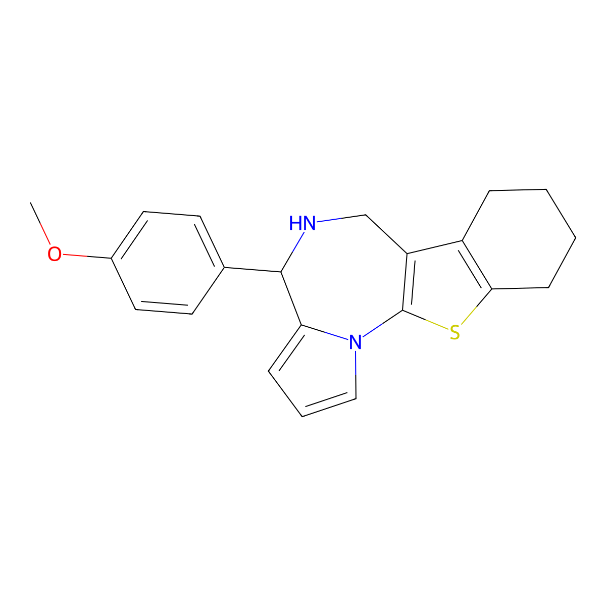 4H-(1)Benzothieno(3,2-f)pyrrolo(1,2-a)(1,4)diazepine, 5,6,7,8,9,10-hexahydro-4-(4-methoxyphenyl)- molecular structure, CAS 137052-81-4