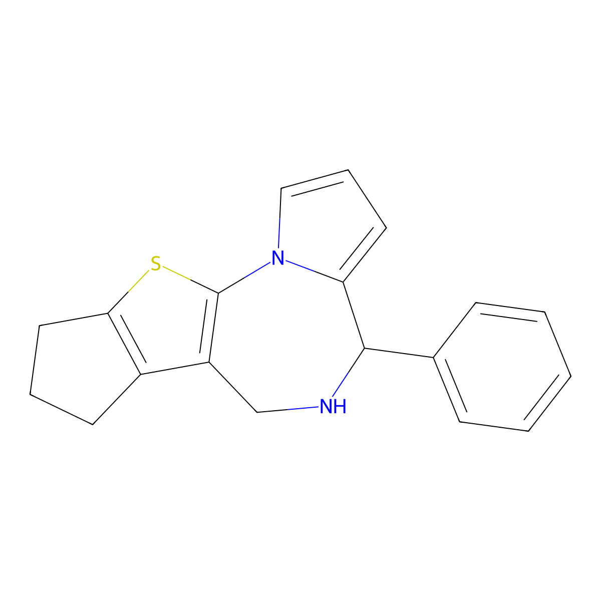 4H,7H-Cyclopenta(4,5)thieno(3,2-f)pyrrolo(1,2-a)(1,4)diazepine, 5,6,8,9-tetrahydro-4-phenyl- molecular structure, CAS 137052-84-7