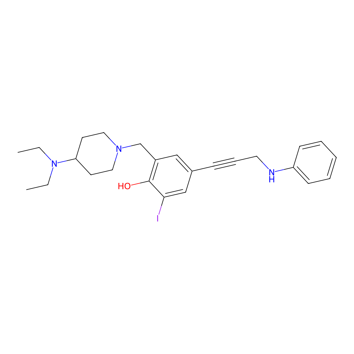 2-{[4-(Diethylamino)piperidin-1-Yl]methyl}-6-Iodo-4-[3-(Phenylamino)prop-1-Yn-1-Yl]phenol molecular structure, CAS 1370554-91-8