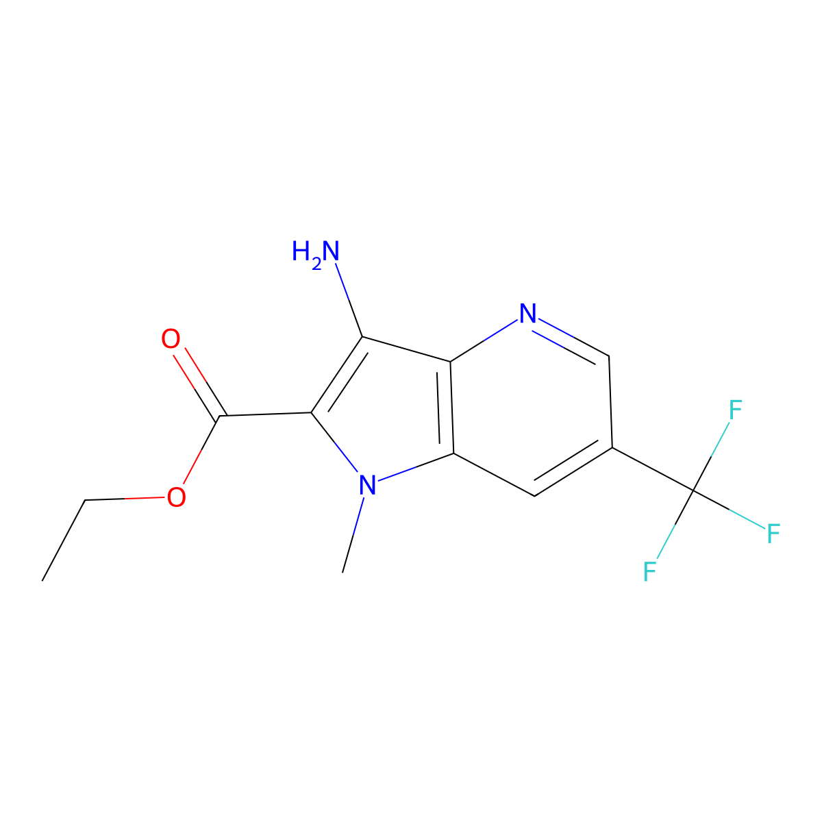 ethyl 3-amino-1-methyl-6-(trifluoromethyl)-1H-pyrrolo(3,2-b)pyridine-2-carboxylate molecular structure, CAS 1370587-21-5