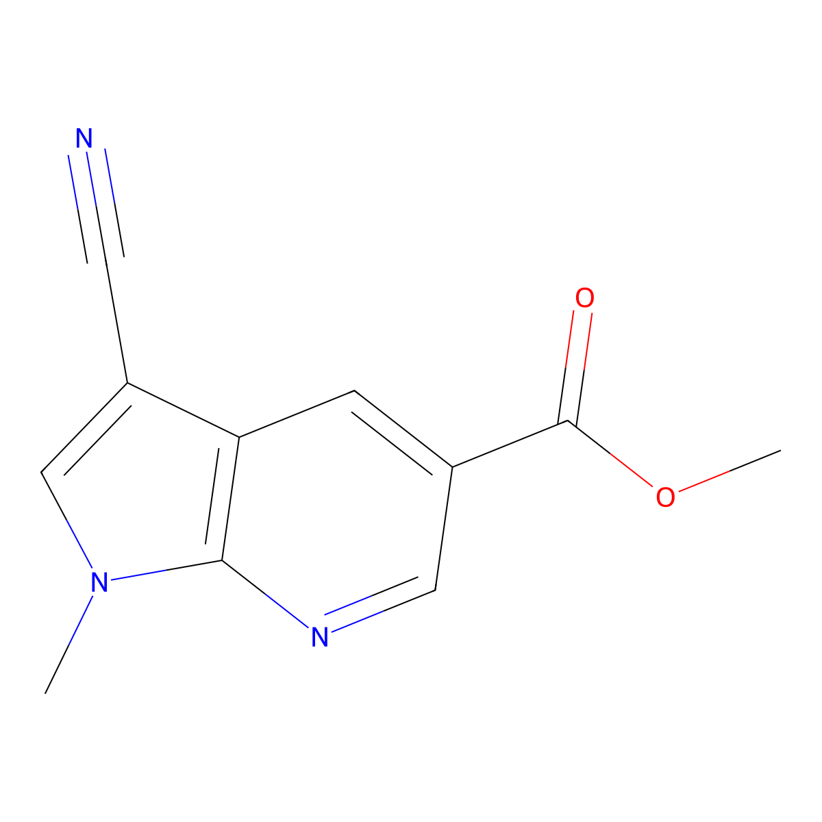 methyl 3-cyano-1-methyl-1H-pyrrolo(2,3-b)pyridine-5-carboxylate molecular structure, CAS 1370587-27-1