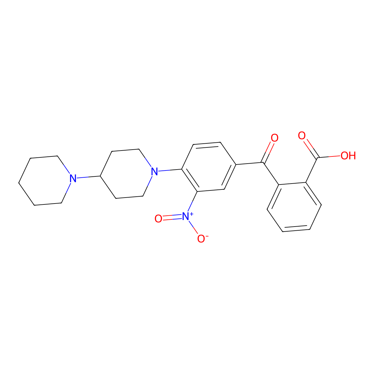 2-({3-Nitro-4-[4-(piperidin-1-yl)piperidin-1-yl]phenyl}carbonyl)benzoic acid molecular structure, CAS 1370587-31-7