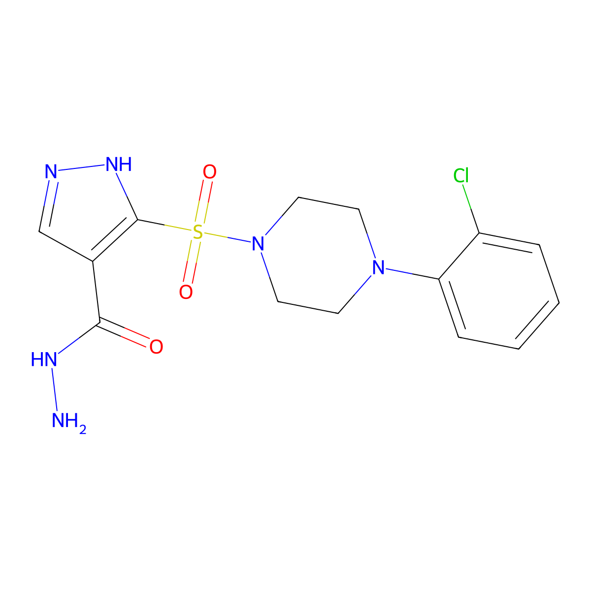 3-{[4-(2-chlorophenyl)piperazin-1-yl]sulfonyl}-1H-pyrazole-4-carbohydrazide molecular structure, CAS 1370592-49-6