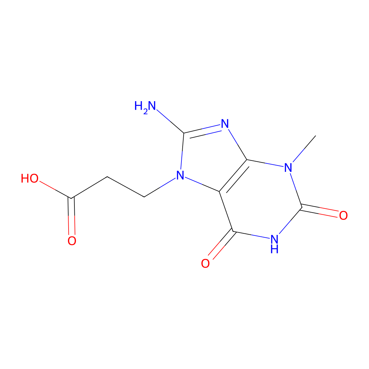 3-(8-Amino-3-methyl-2,6-dioxo-2,3-dihydro-1H-purin-7(6H)-yl)propanoic acid molecular structure, CAS 1370594-68-5